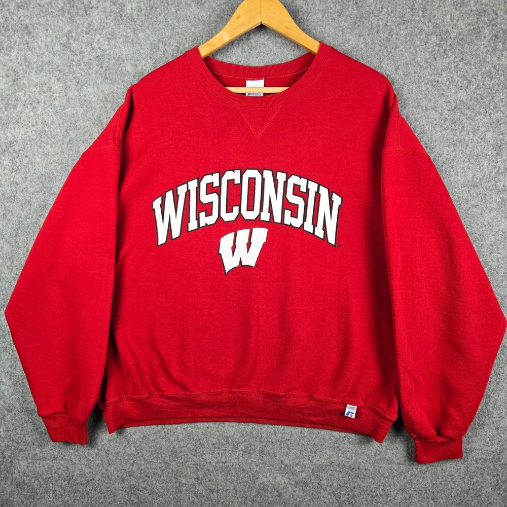 Russell Athletic Wisconsin Sweatshirt Mens XL Red Pullover Crewneck Collegiate